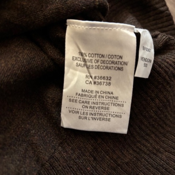 Haggar Brown Sweater with Embroidered Orange Floral Motif Size Large - Picture 4 of 8